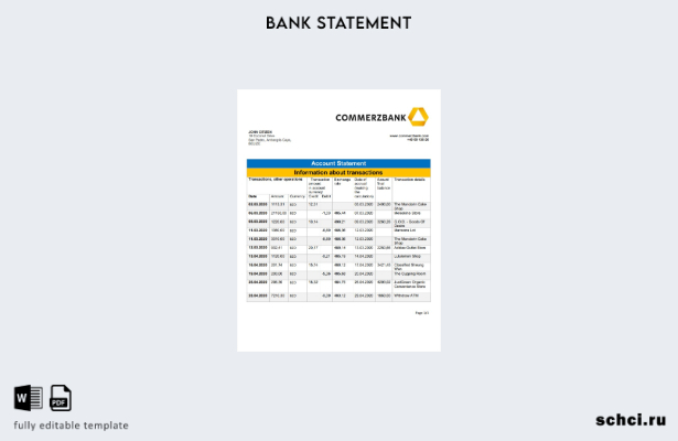 цифровая загрузка шаблона слова банковской выписки Commerzbank Белиза